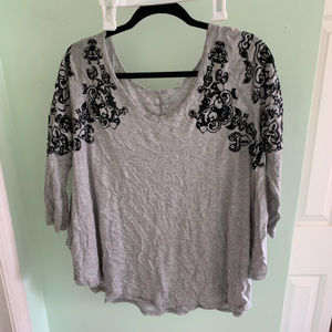 Free People Grey 3/4 Sleeve Top
